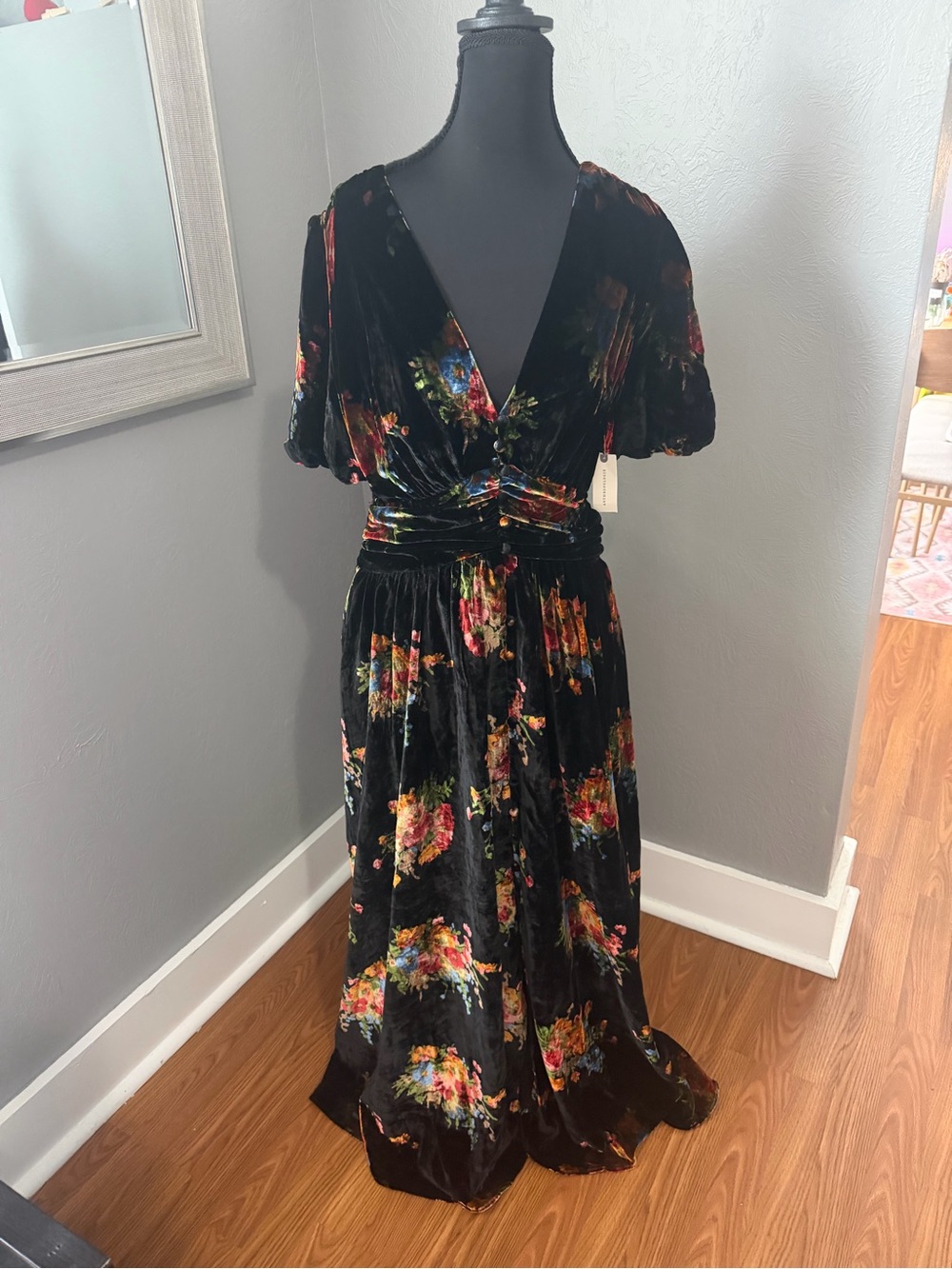 NWT Anthropologie Katerina Button Front Velvet Floral Whimsygoth Maxi Dress Med - Picture 2 of 10